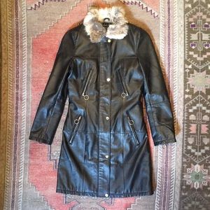 Arden B Luxurious Black Leather & Fur Coat XXS